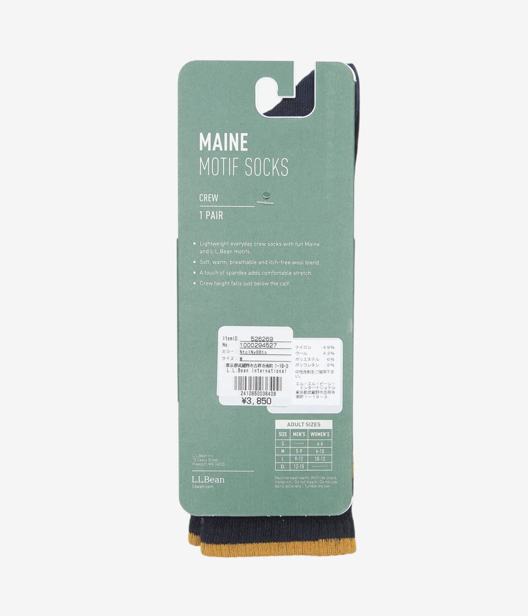 L.L. BEAN ''L.L.BEAN MAINE MOTIF SOCK UNISEX'' (NAUTICAL NAVY BEAN BOOTS)