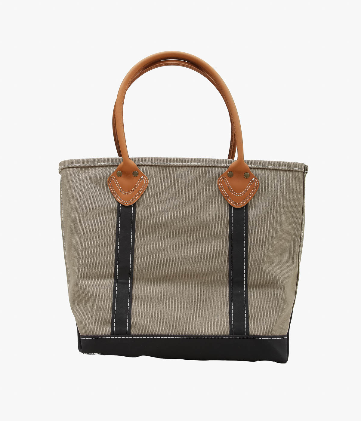 LL BEAN ''LEATHER HANDLE KATAHDIN BOAT AND TOTE MEDIUM'' (DARK CEMENT/BLACK)