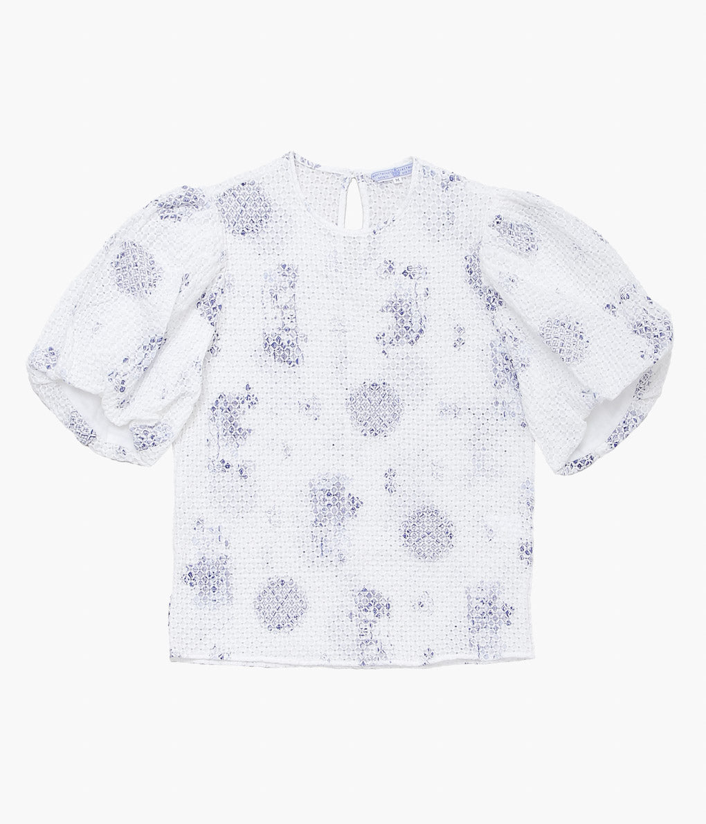OLDMAN'S TAILOR ''TRELLIS CS BALLOON SLEEVE BLOUSE'' (LONDON BLUE WILLOW)