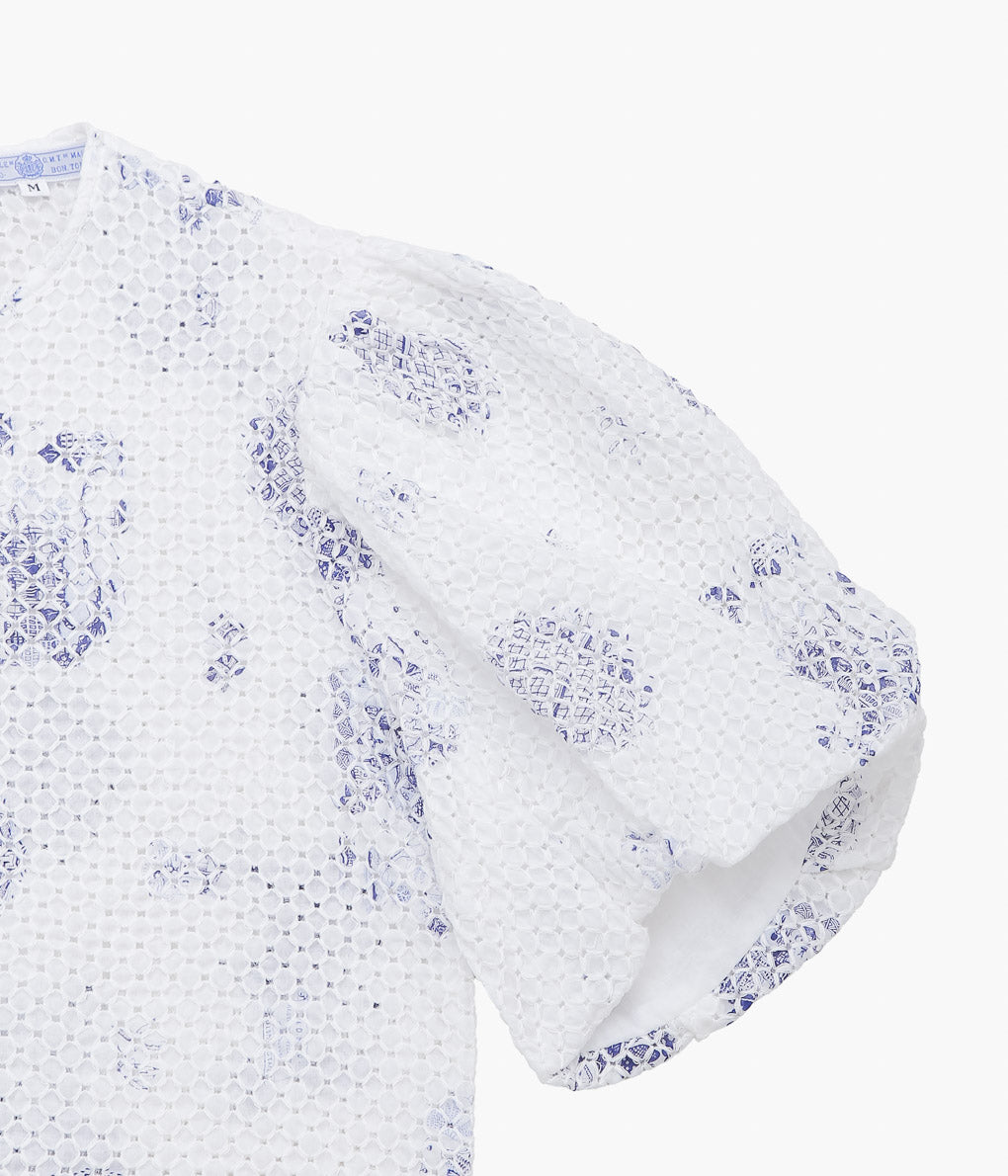 OLDMAN'S TAILOR ''TRELLIS CS BALLOON SLEEVE BLOUSE'' (LONDON BLUE WILLOW)