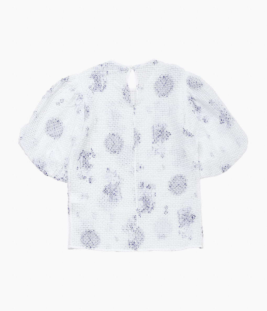 OLDMAN'S TAILOR ''TRELLIS CS BALLOON SLEEVE BLOUSE'' (LONDON BLUE WILLOW)