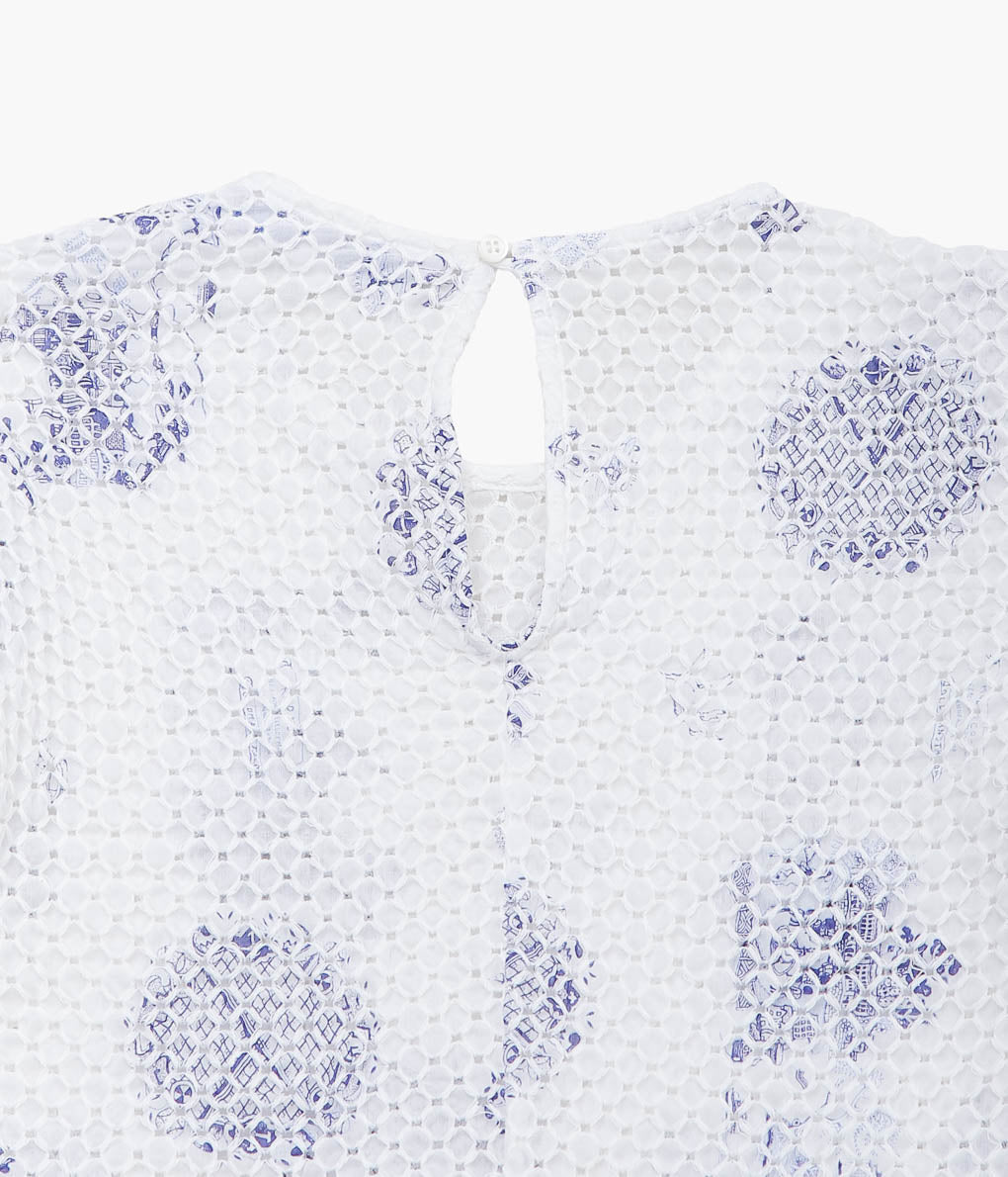 OLDMAN'S TAILOR ''TRELLIS CS BALLOON SLEEVE BLOUSE'' (LONDON BLUE WILLOW)