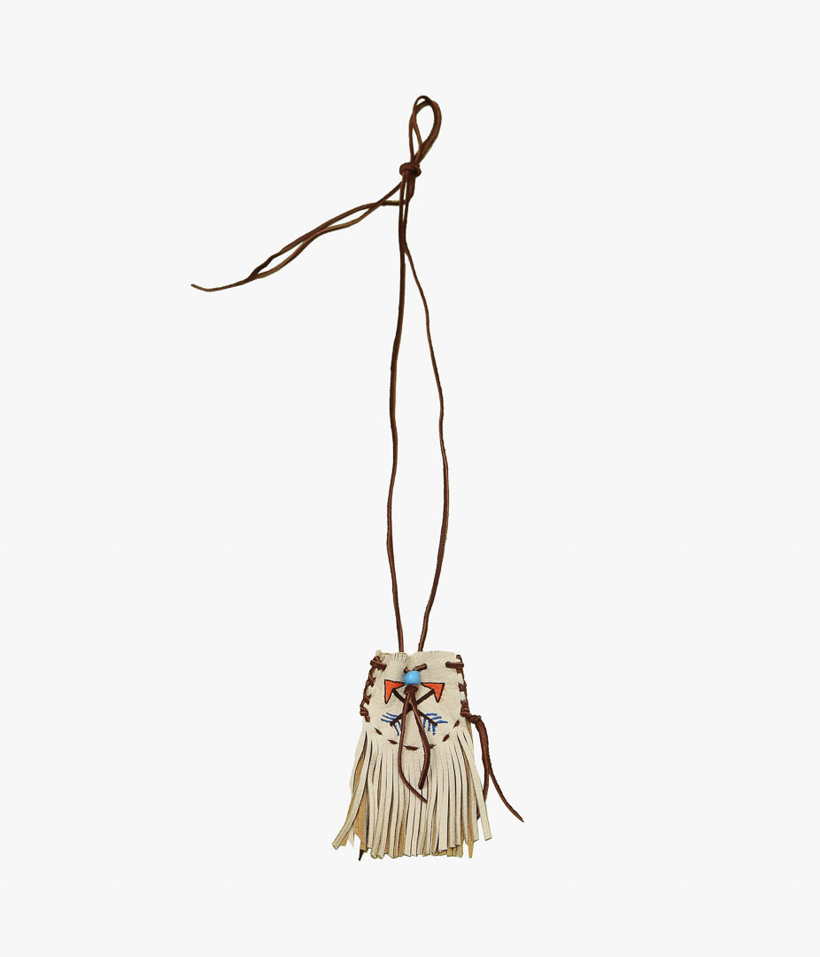 PAM DIETRICH ''AMULET POUCH DEERSKIN / CROSS PAINT'' (PALOMINO GRAIN / TOBACCOLACE)