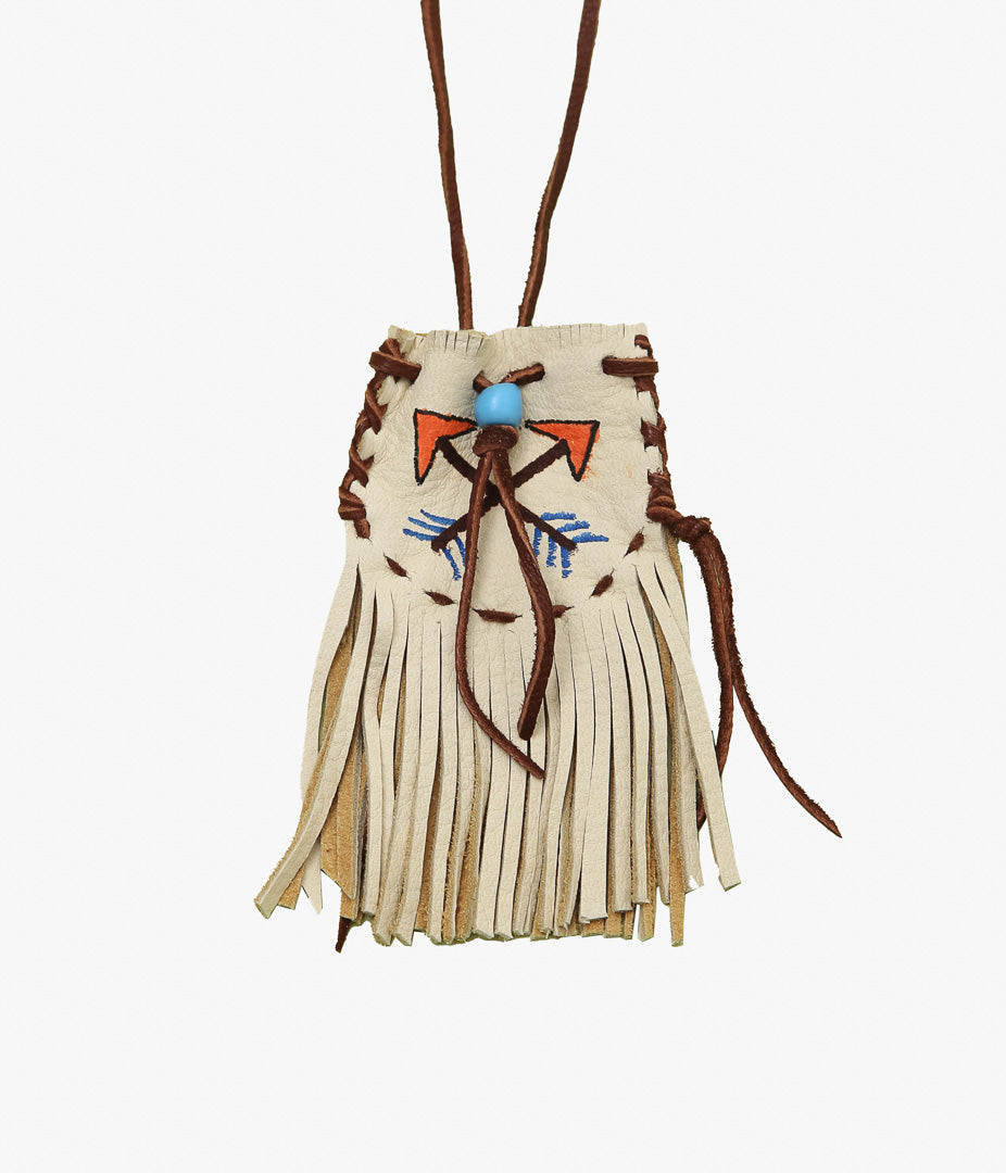 PAM DIETRICH ''AMULET POUCH DEERSKIN / CROSS PAINT'' (PALOMINO GRAIN / TOBACCOLACE)