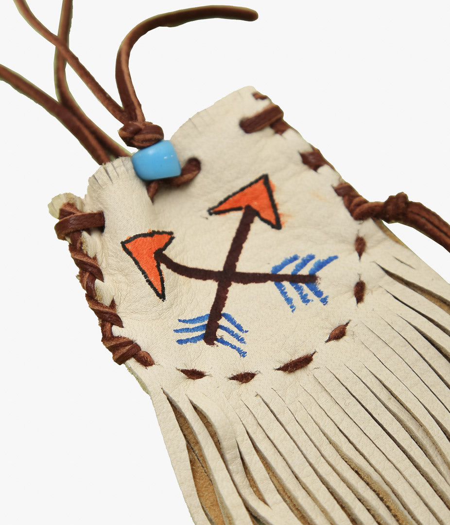 PAM DIETRICH ''AMULET POUCH DEERSKIN / CROSS PAINT'' (PALOMINO GRAIN / TOBACCOLACE)