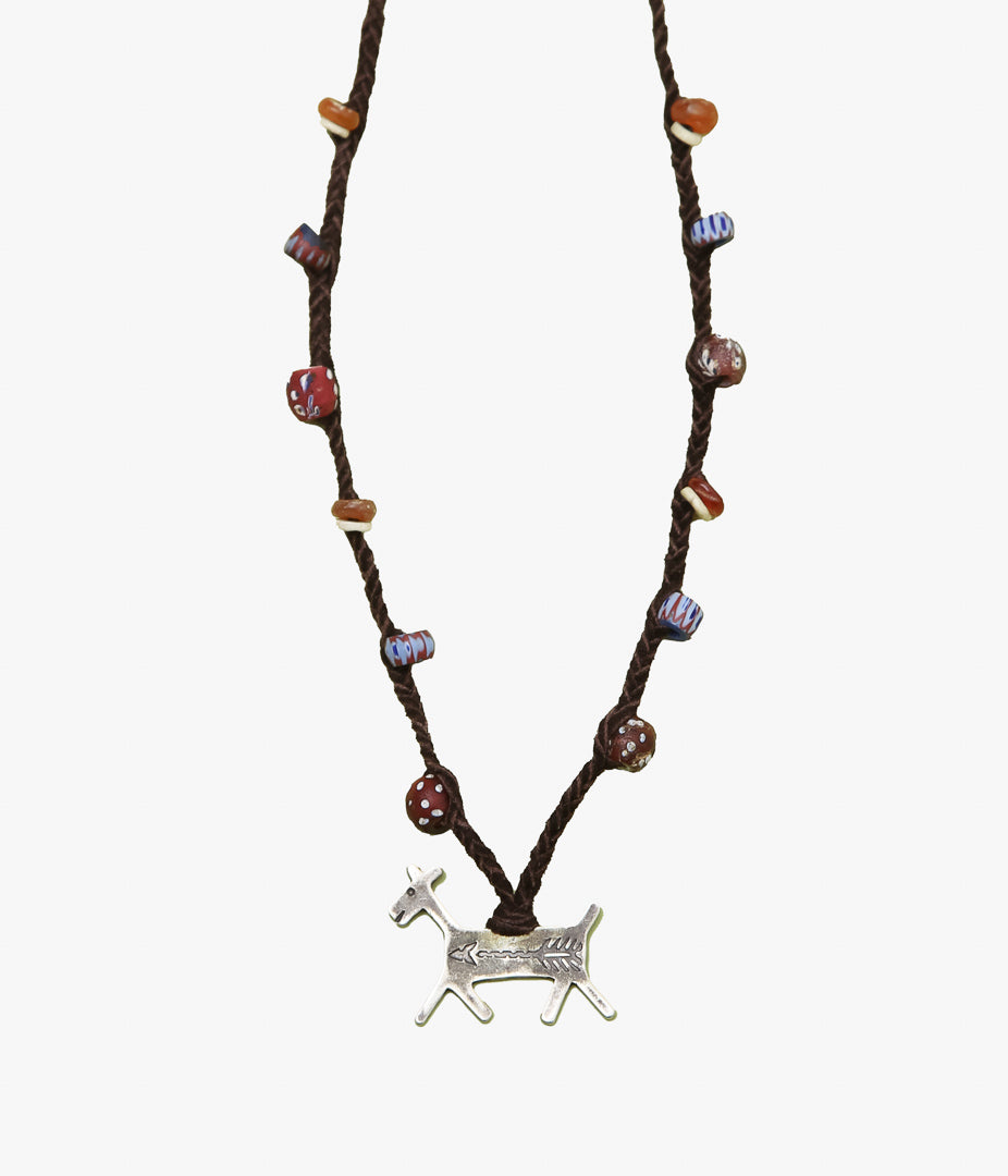 PAM DIETRICH ''HORSE DOG NECLACE / ANTIQUE BEADS MIX'' (SILVER)
