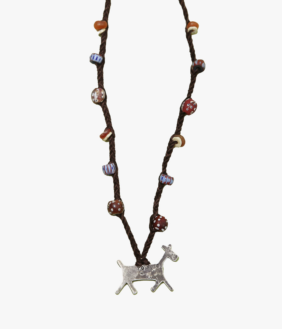 PAM DIETRICH ''HORSE DOG NECLACE / ANTIQUE BEADS MIX'' (SILVER)