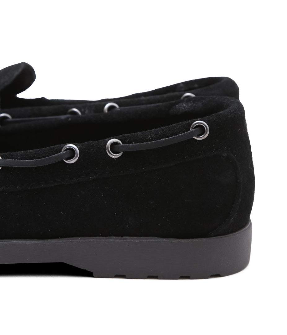 QUODDY TRAIL MOCCASIN ''CANOE SHOES(COMFORT LUG SOLE)'' (BLACK SUEDE)