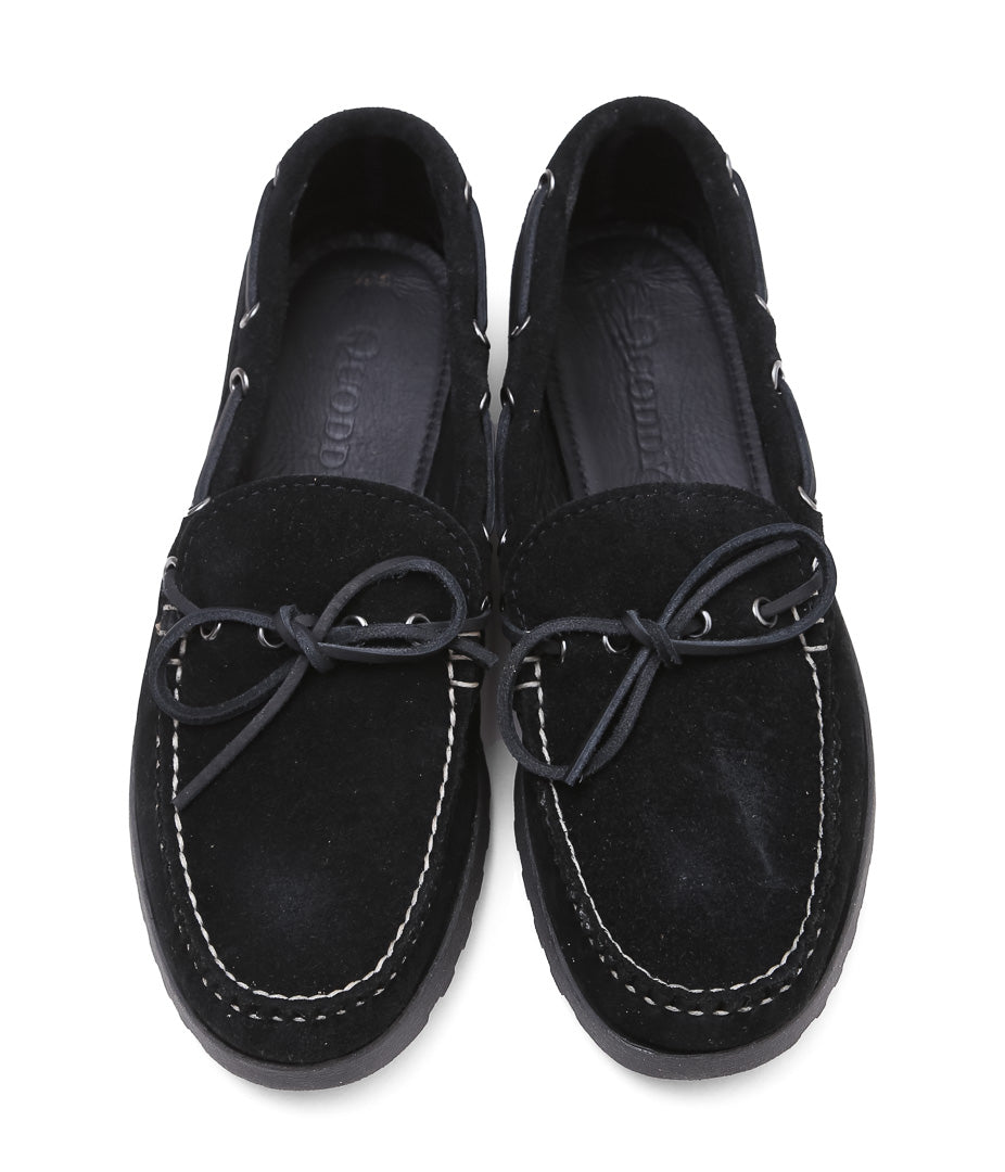 QUODDY TRAIL MOCCASIN ''CANOE SHOES(COMFORT LUG SOLE)'' (BLACK SUEDE)