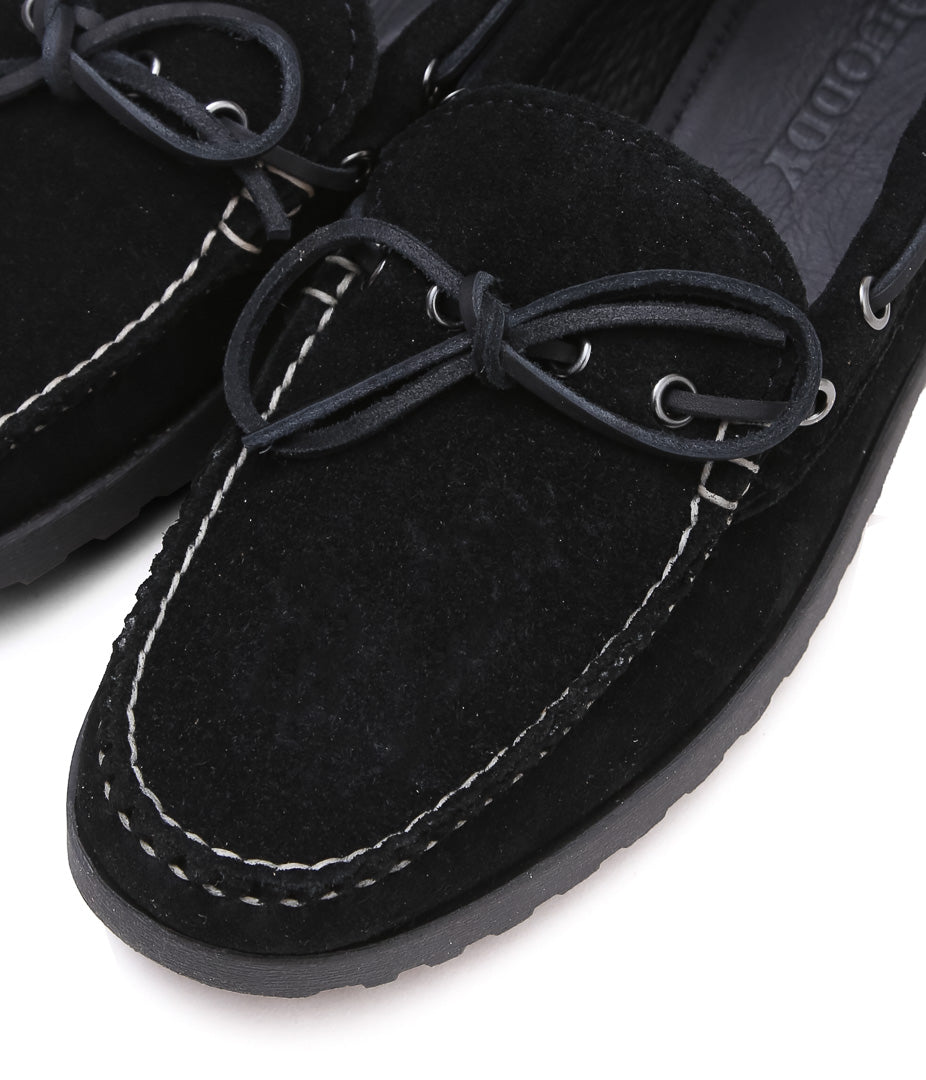 QUODDY TRAIL MOCCASIN ''CANOE SHOES(COMFORT LUG SOLE)'' (BLACK SUEDE)