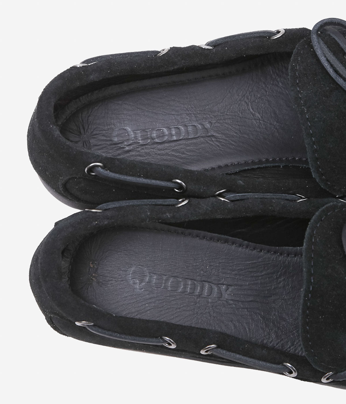 QUODDY TRAIL MOCCASIN ''CANOE SHOES(COMFORT LUG SOLE)'' (BLACK SUEDE)