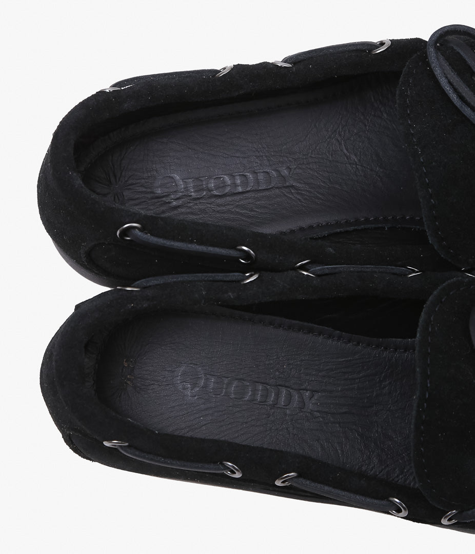 QUODDY TRAIL MOCCASIN ''CANOE SHOES(COMFORT LUG SOLE)'' (BLACK SUEDE)