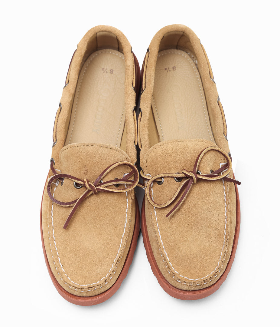 QUODDY TRAIL MOCCASIN ''CANOE SHOES(COMFORT LUG SOLE)'' (TOAST SUEDE)