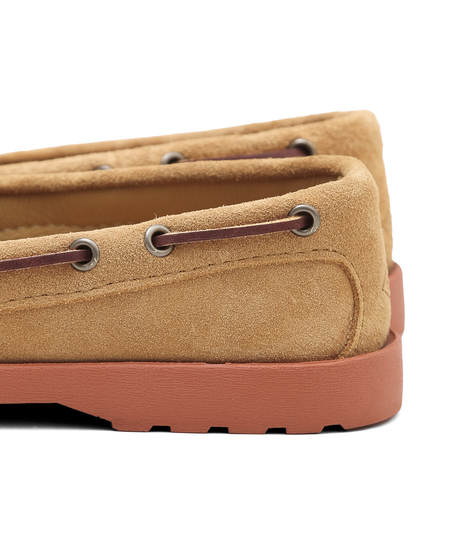 QUODDY TRAIL MOCCASIN ''CANOE SHOES(COMFORT LUG SOLE)'' (TOAST SUEDE)