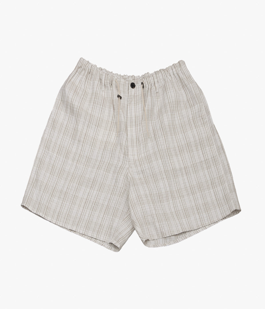 SILLAGE ''CIRCULAR FATIGUE SHORT PANTS'' (DEADSTOCK LINEN NATURAL CHECK)