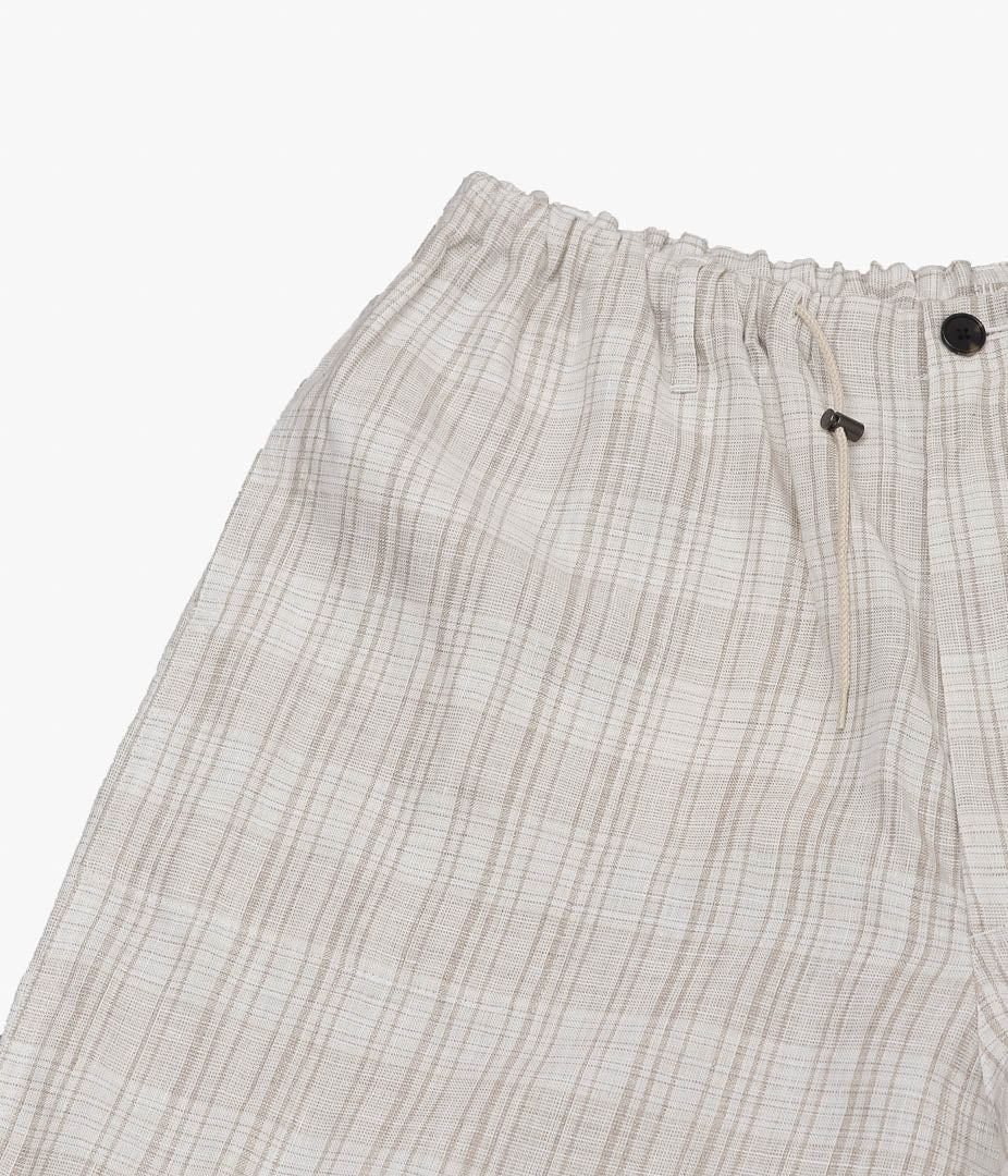 SILLAGE ''CIRCULAR FATIGUE SHORT PANTS'' (DEADSTOCK LINEN NATURAL CHECK)