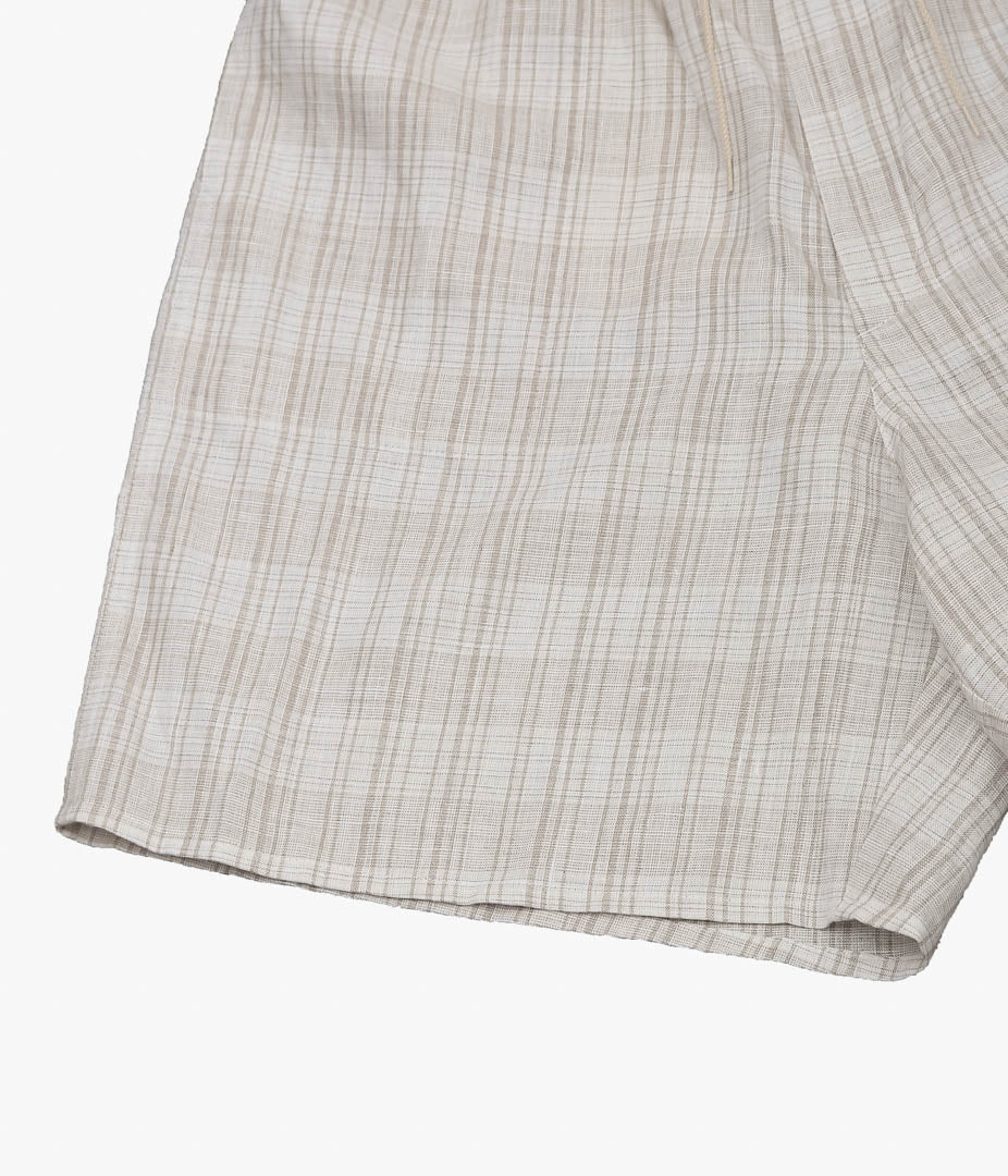 SILLAGE ''CIRCULAR FATIGUE SHORT PANTS'' (DEADSTOCK LINEN NATURAL CHECK)