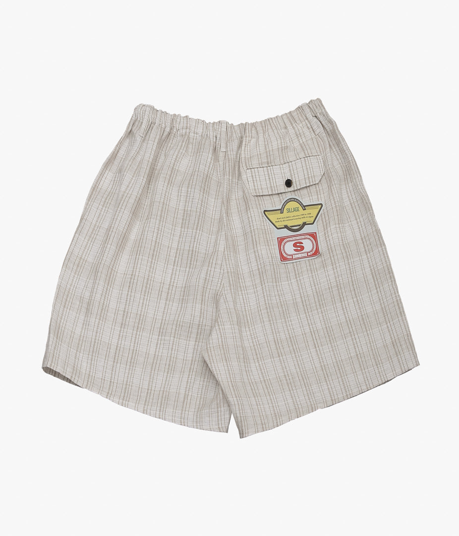 SILLAGE ''CIRCULAR FATIGUE SHORT PANTS'' (DEADSTOCK LINEN NATURAL CHECK)