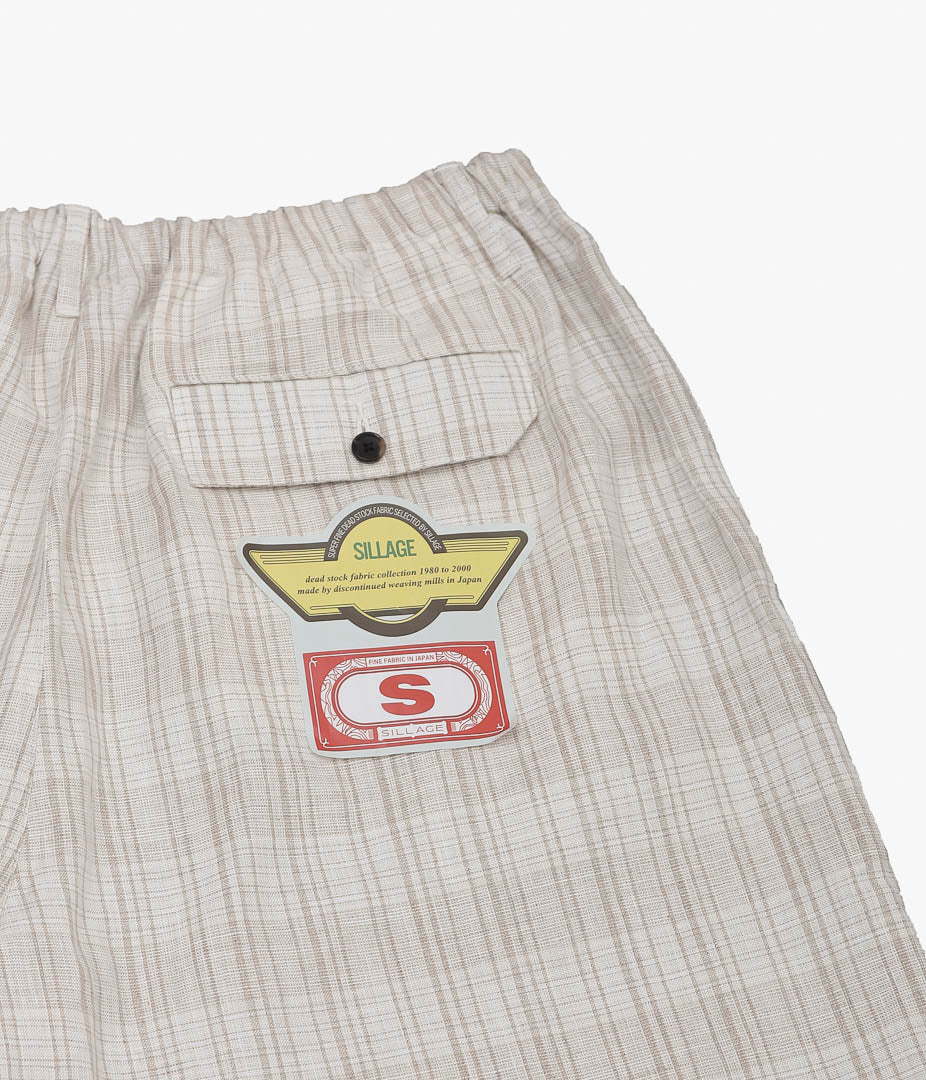 SILLAGE ''CIRCULAR FATIGUE SHORT PANTS'' (DEADSTOCK LINEN NATURAL CHECK)