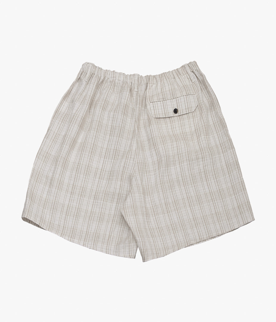SILLAGE ''CIRCULAR FATIGUE SHORT PANTS'' (DEADSTOCK LINEN NATURAL CHECK)