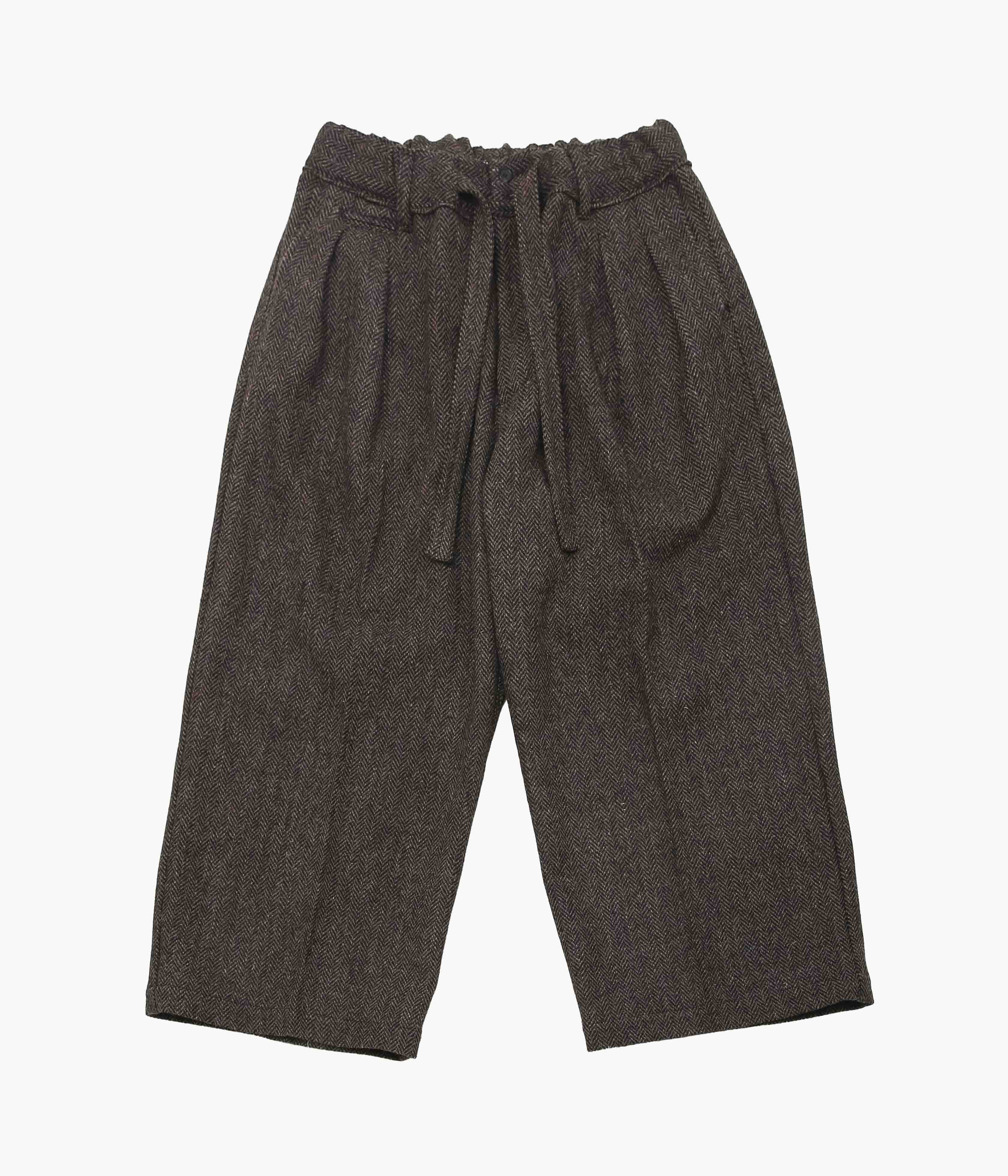 SILLAGE ''HAKAMA PANTS HERRING BONE BROWN HARRIS TWEED'' (BROWN