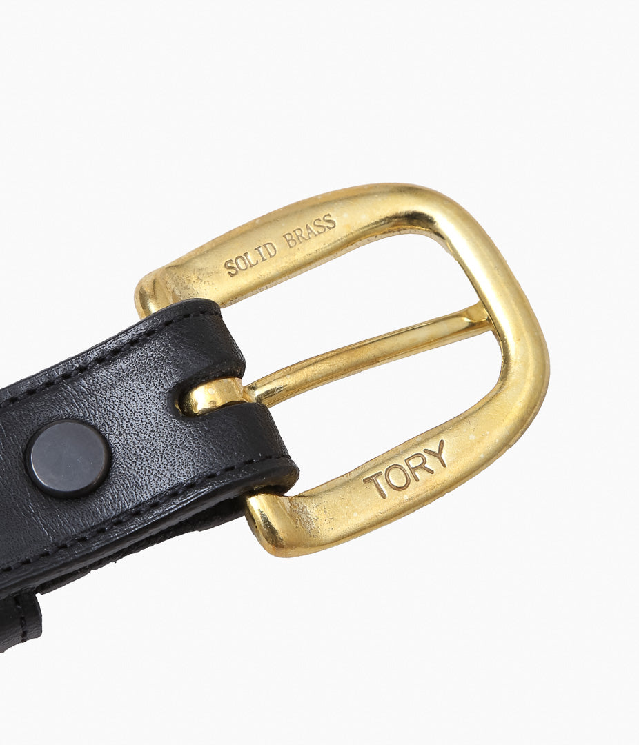 TORY LEATHER ''2167 CLASSIC BRIDLE LEATHER RAISED BELT'' (BLACK/BRASS)