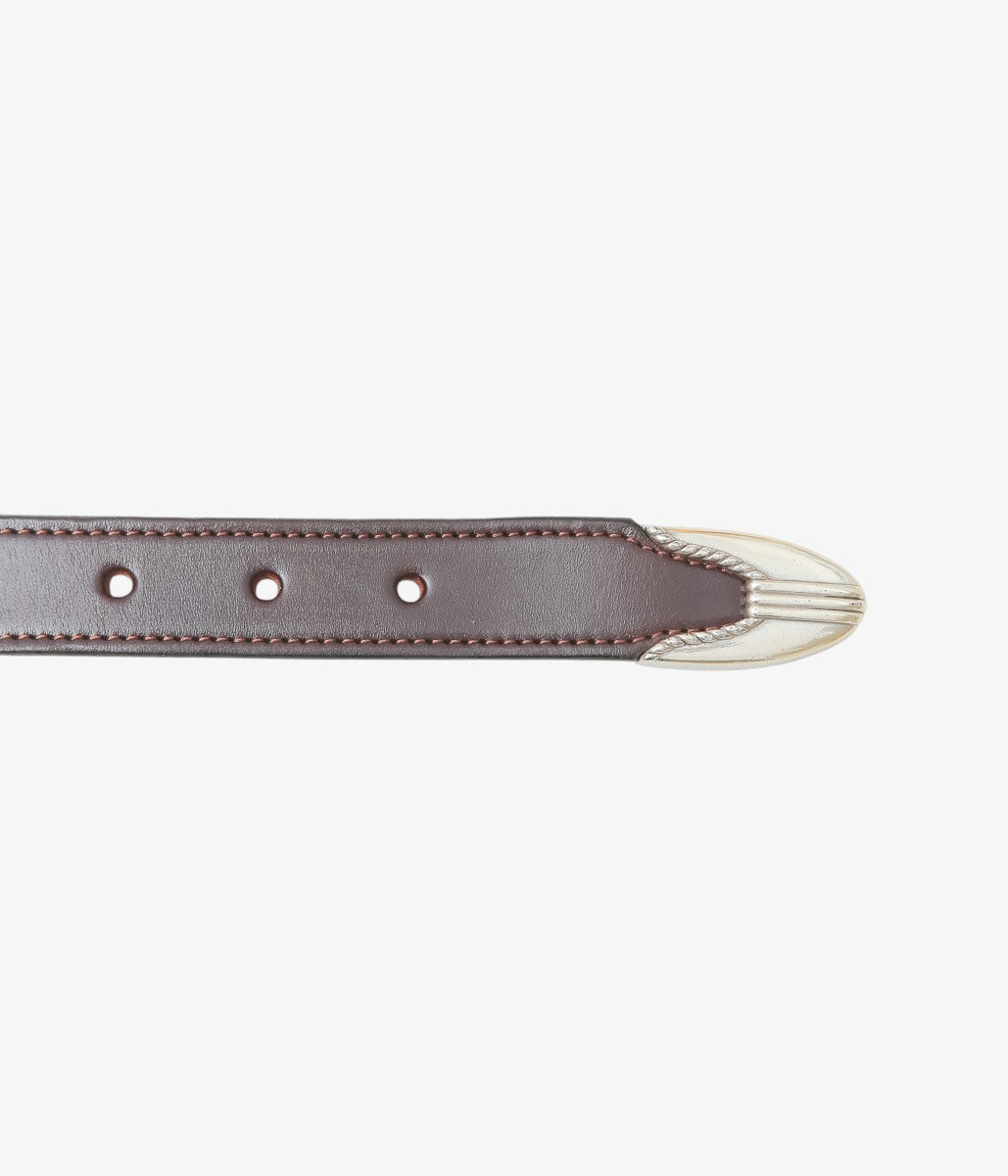 TORY LEATHER ''3030 NATIVE WEBBING AND SPIRAL PATERN BELT'' (HAVANA/NICKLE)