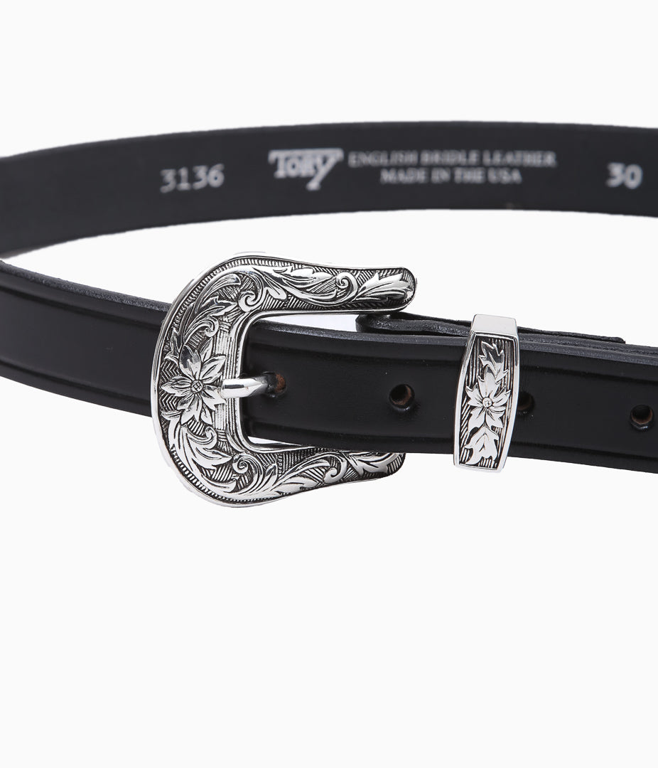 TORY LEATHER ''3136 ANTIQUE SILVER BUCKLE SET BELT'' (BLACK)