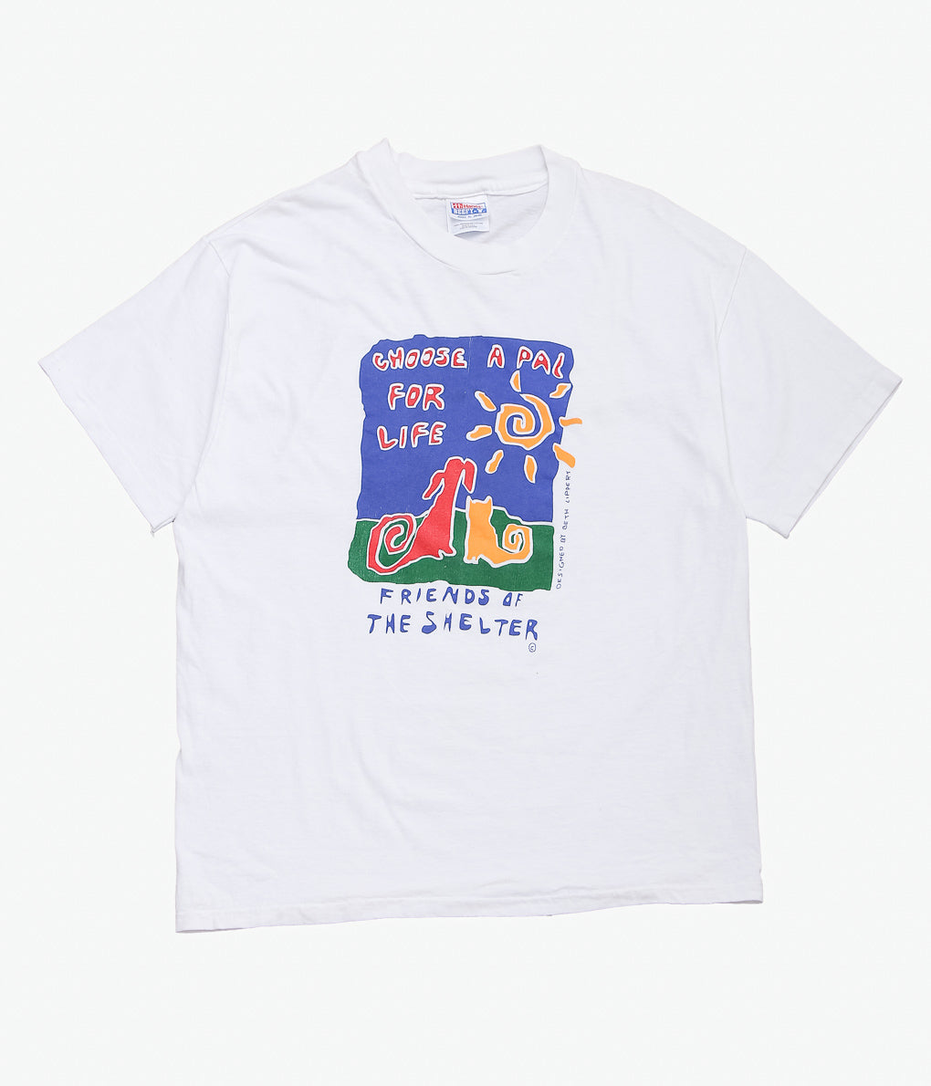 VINTAGE CLOTHING ''90'S CHOOSE A PAL FOR LIFE TEE MADE IN THE U.S.A.'' (WHITE)
