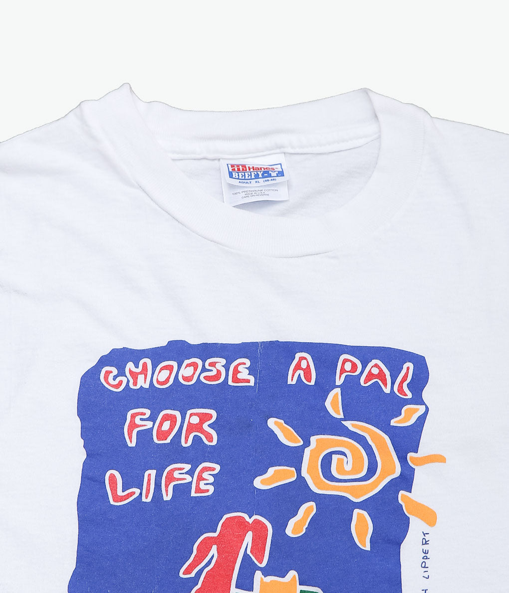 VINTAGE CLOTHING ''90'S CHOOSE A PAL FOR LIFE TEE MADE IN THE U.S.A.'' (WHITE)