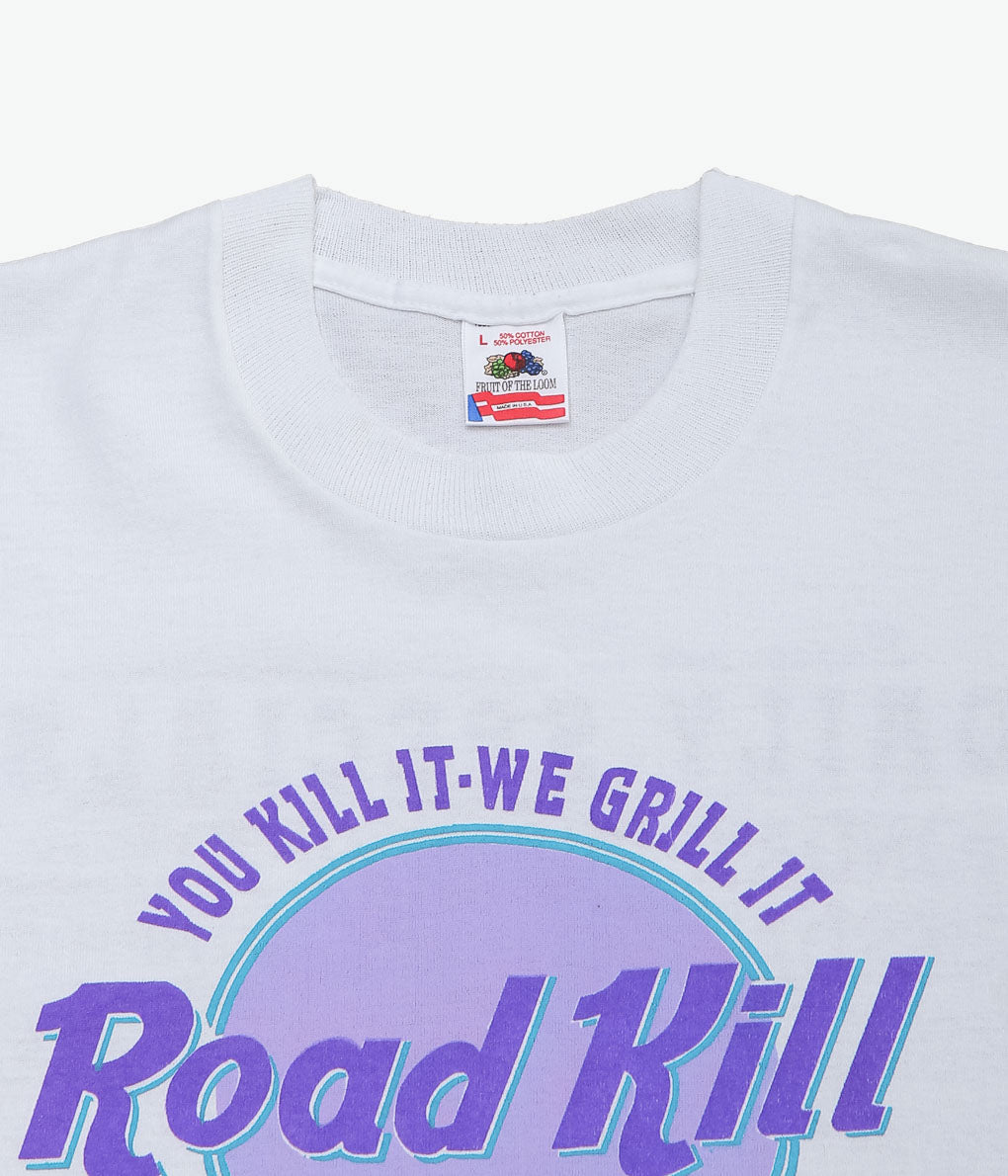 VINTAGE CLOTHING ''90'S ROAD KILL CAFE TEE MADE INT THE U.S.A.'' (WHITE)