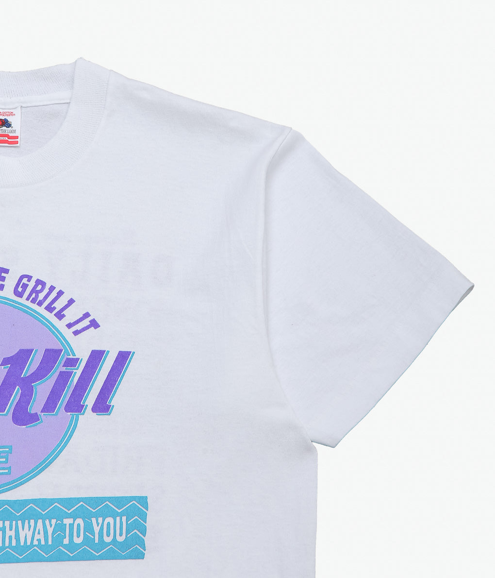 VINTAGE CLOTHING ''90'S ROAD KILL CAFE TEE MADE INT THE U.S.A.'' (WHITE)