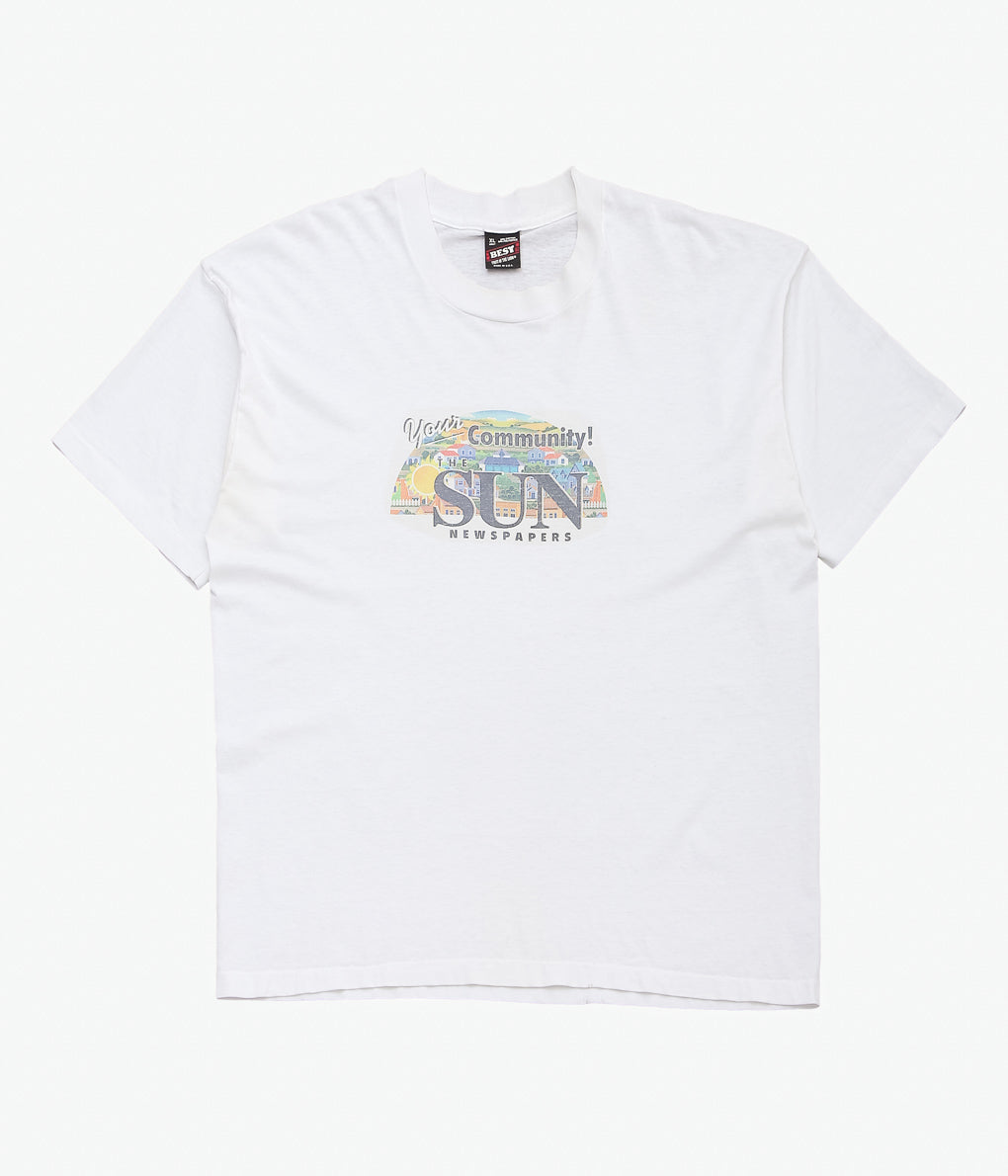 VINTAGE CLOTHING ''90'S SUN NEWSPAPER TEE'' (WHITE)