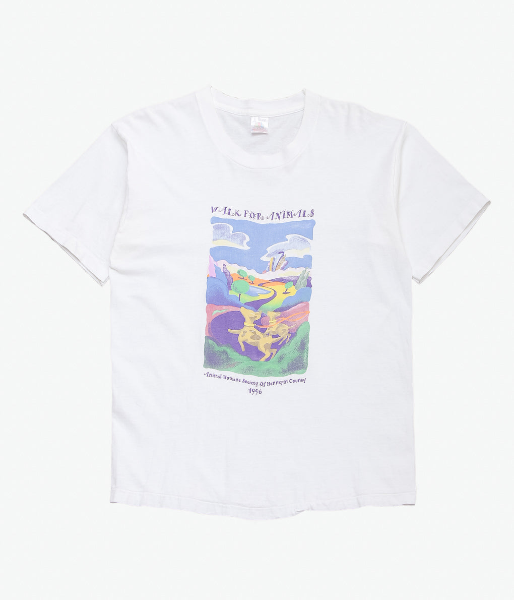 VINTAGE CLOTHING ''90'S WALK FOR ANIMAL TEE'' (WHITE)