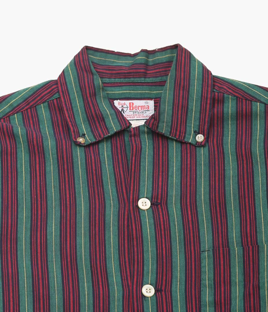 USED&VINTAGE ''BERMA COTTON STRIPE SHIRT MADE IN USA'' (GREEN)