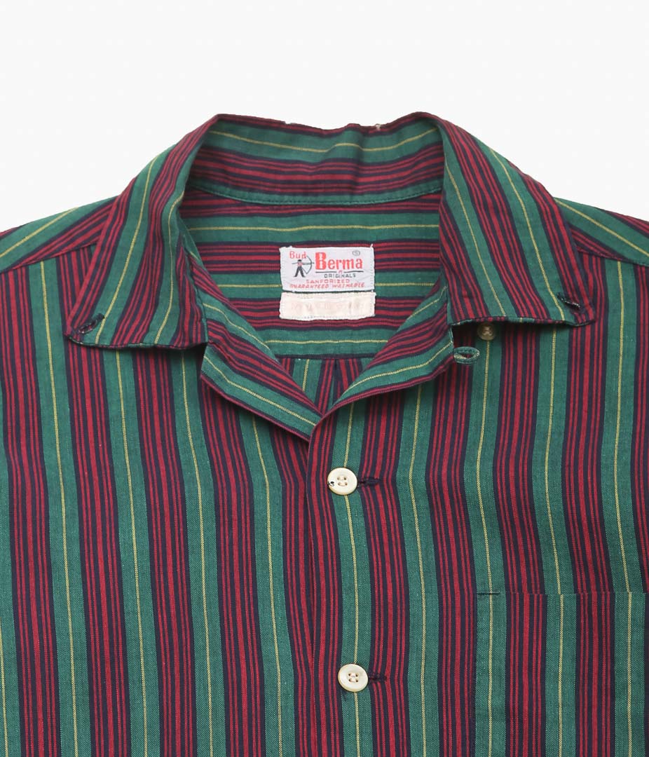 USED&VINTAGE ''BERMA COTTON STRIPE SHIRT MADE IN USA'' (GREEN)