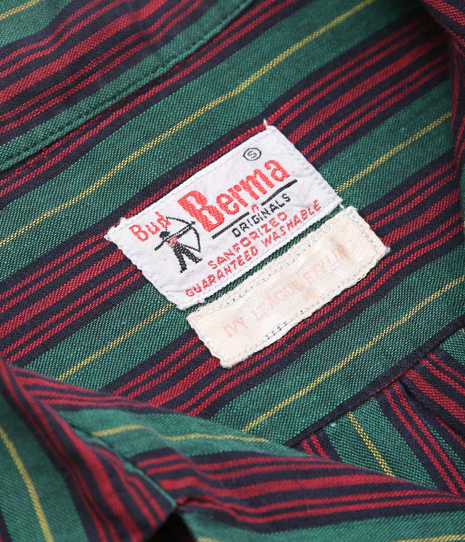 USED&VINTAGE ''BERMA COTTON STRIPE SHIRT MADE IN USA'' (GREEN)