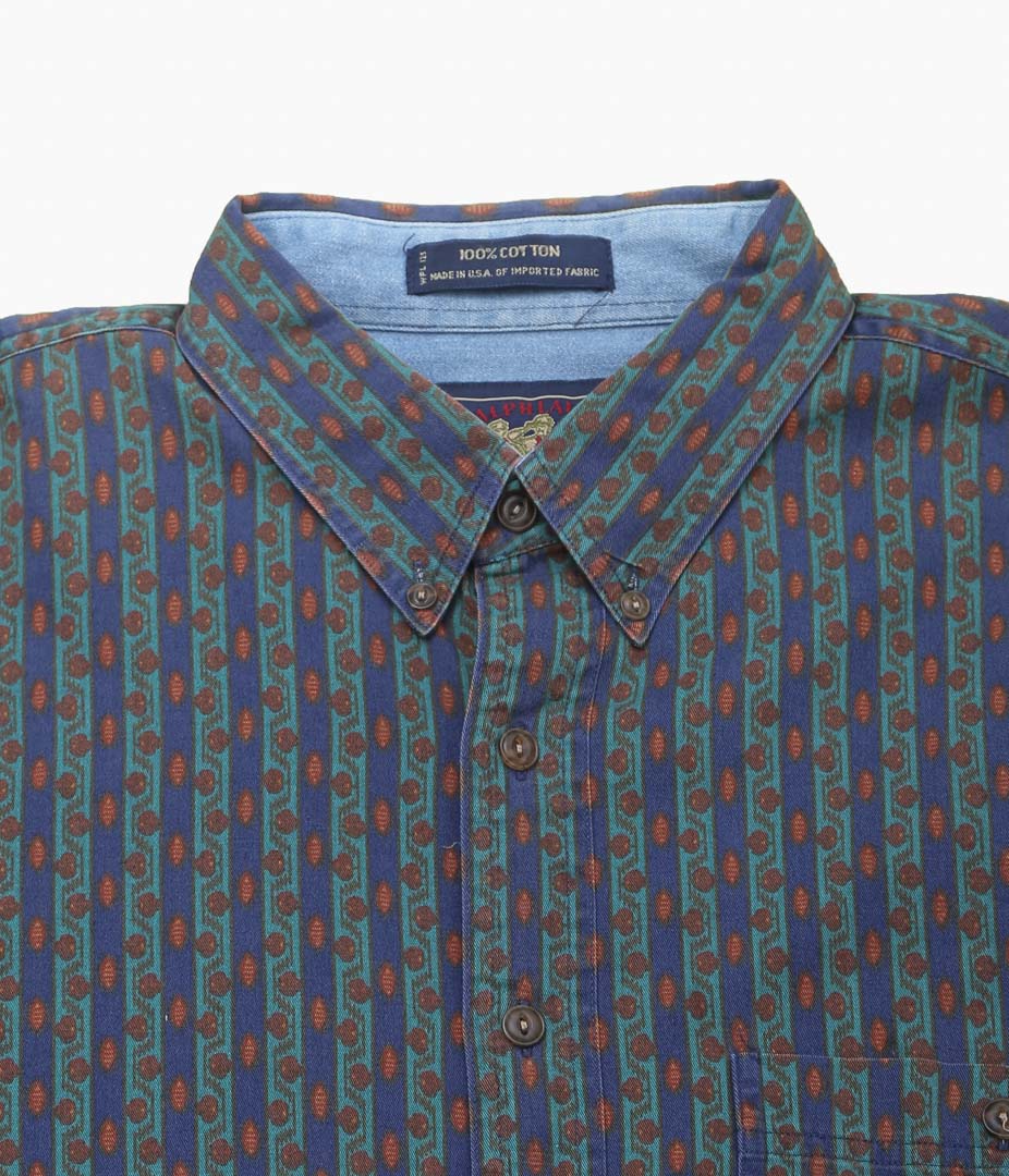 USED&VINTAGE ''CHAPS COTTON MULTI STRIPE SHIRT MADE IN USA'' (DK.GREEN)