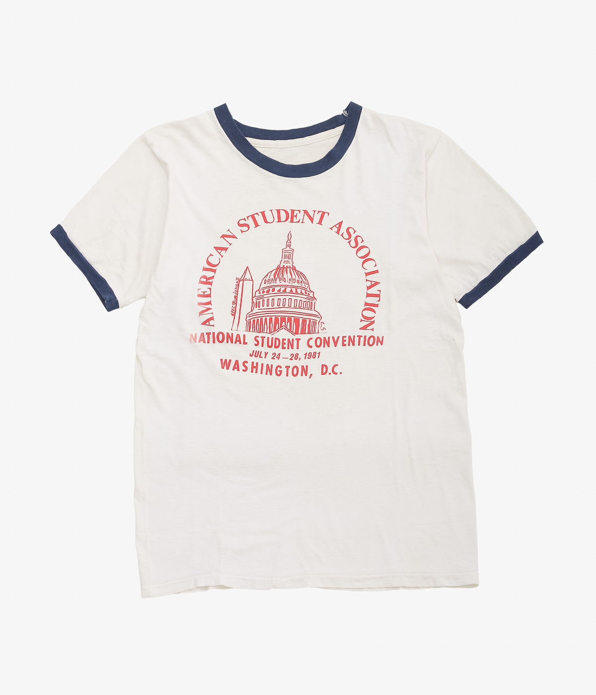 VINTAGE CLOTHING ''80S "AMERICAN STUDENT ASSOCIATION" RINGER TSHIRTS'' (NAVY*WHITE)