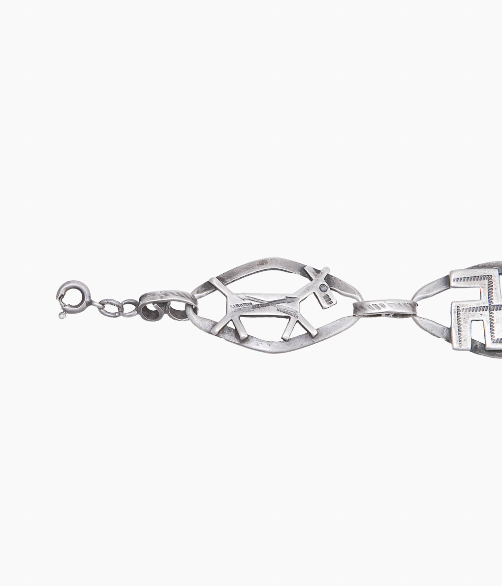 VINTAGE JEWELRY ''30-40'S 5 SEGMENT BRACELET SWASTIKA, THUNDERBIRD, DOG⓵ ''(실버)
