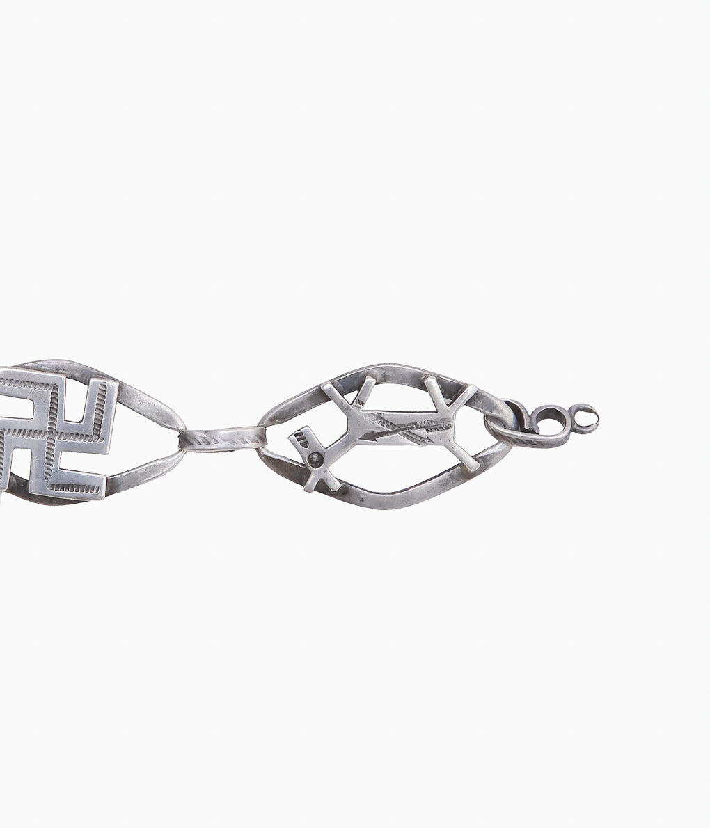 VINTAGE JEWELRY ''30-40'S 5 SEGMENT BRACELET SWASTIKA, THUNDERBIRD, DOG⓵ ''(실버)