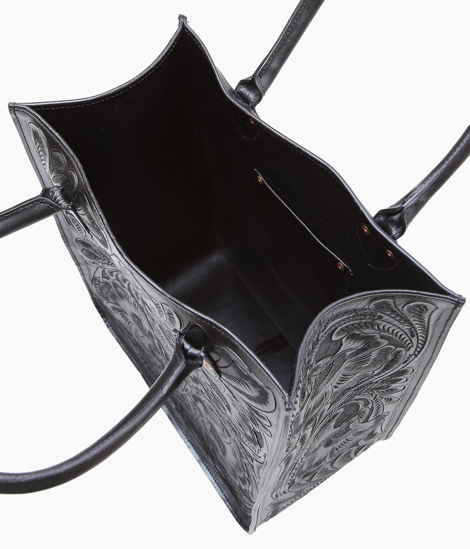 WYTHE ''MEDIUM TOOLED LEATHER TOTE'' (BLACK)