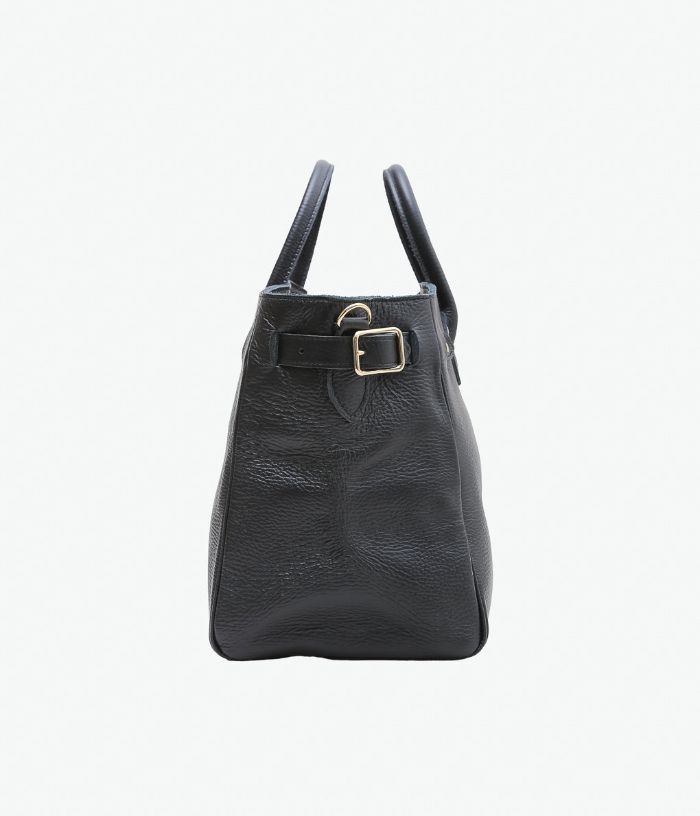 YOUNG&OLSEN THE DRYGOODS STORE ''EMBOSSED LEATHER BELTED TOTE S'' (BLACK)