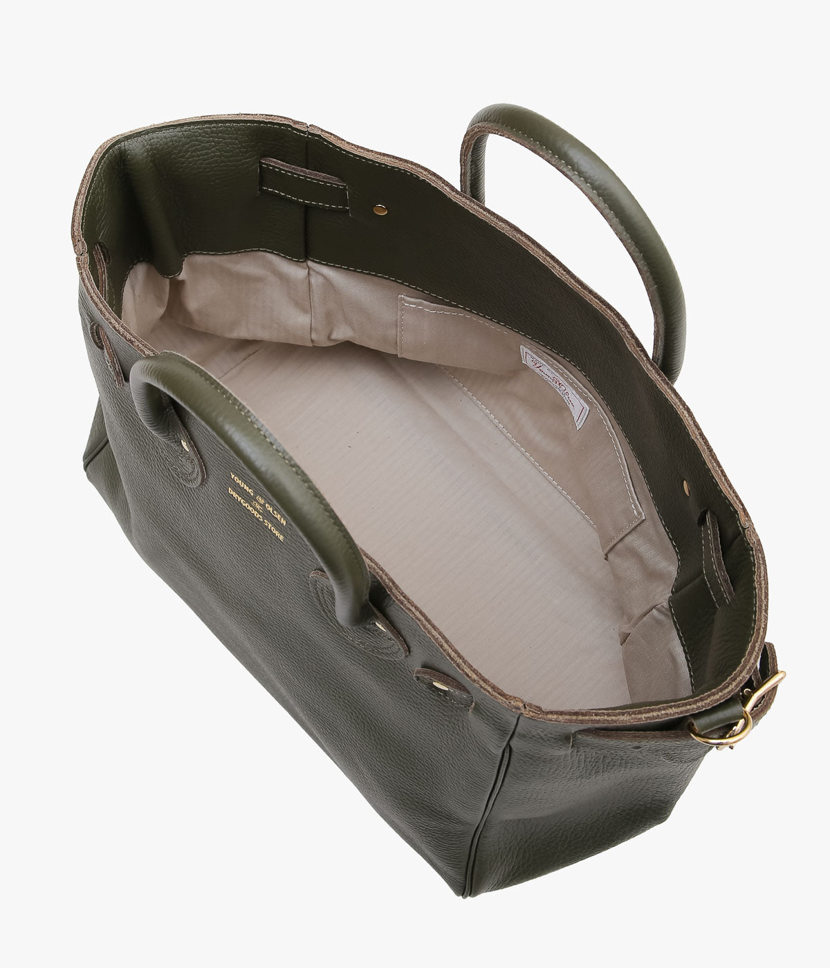 YOUNG&OLSEN THE DRYGOODS STORE ''EMBOSSED LEATHER BELTED TOTE S'' (KHAKI)