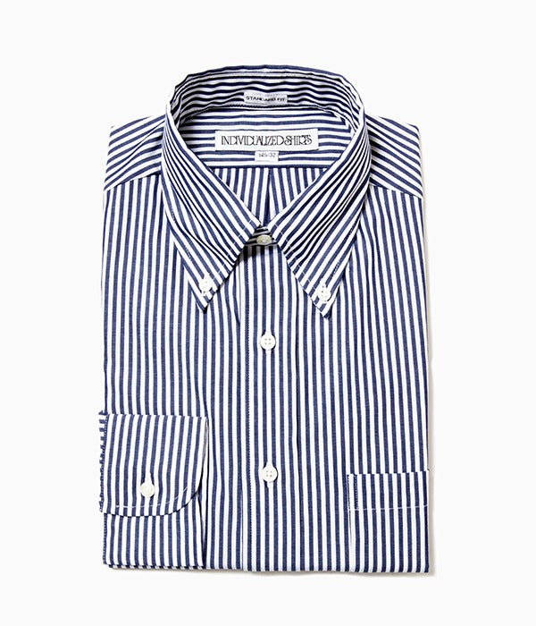 INDIVIDUALIZED SHIRTS "BENGAL STRIPE (STANDARD FIT BUTTON DOWN SHIRT)(NAVY)"