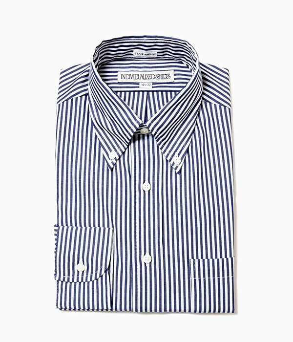 INDIVIDUALIZED SHIRTS "BENGAL STRIPE (STANDARD FIT BUTTON DOWN SHIRT) (NAVY)"
