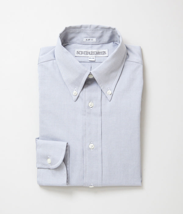 INDIVIDUALIZED SHIRTS "PINPOINT OXFORD TWO PLY 80S (SLIM FIT BUTTON DOWN SHIRT)(LT GREY)"