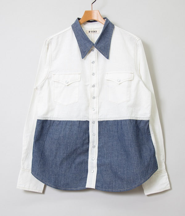 B SIDES JEANS "WESTERN SHIRTS COLOR BLOCKED" (WHITE×INDIGO)