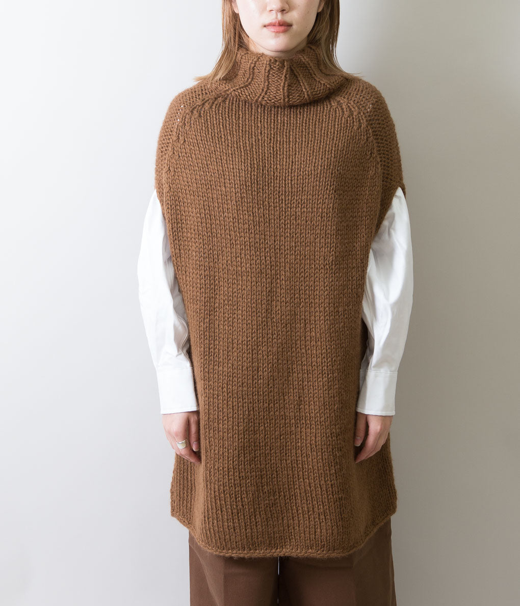 MAYDI "WOMEN'S PONCHO DRESS TURTLENECK HAND-KNITTED"(SANDALWOOD)
