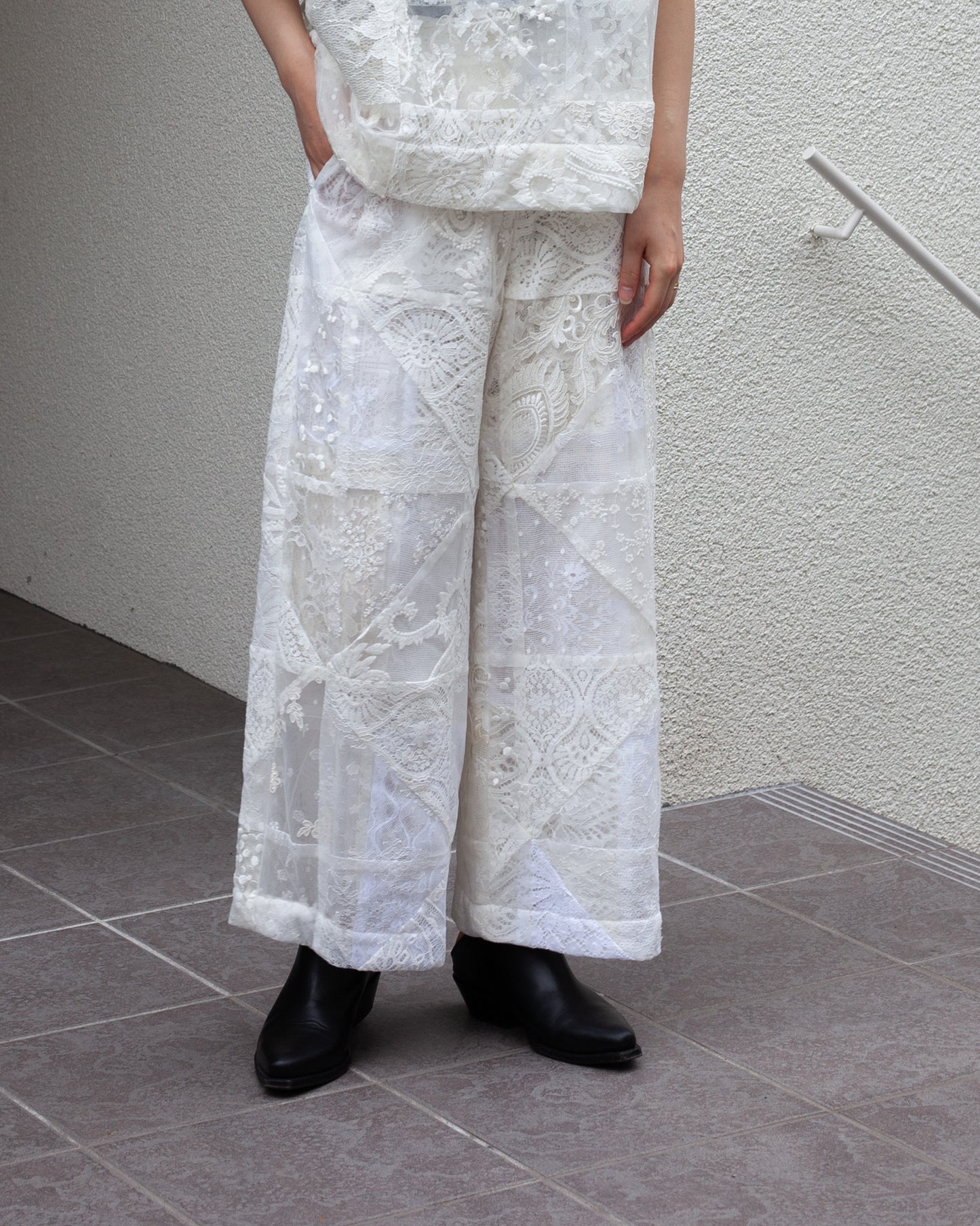 PHOEBE ENGLISH "PATCHWORK LACE TROUSERS"(OFF WHITE)